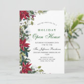 Festliches Poinsettia Weihnachtsfeiertag Open Hous Einladung (Stehend Vorderseite)