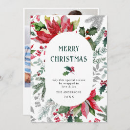 Festliches Poinsettia Weihnachtsfest Mistletoe Fot Feiertagskarte