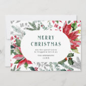Festliches Poinsettia Weihnachtsfest Mistletoe Fot Feiertagskarte (Vorderseite)