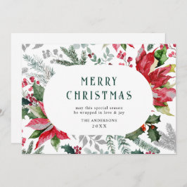 Festliches Poinsettia Weihnachtsfest Mistletoe Fot Feiertagskarte