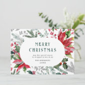 Festliches Poinsettia Weihnachtsfest Mistletoe Fot Feiertagskarte (Stehend Vorderseite)