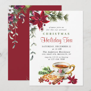 Festliches Poinsettia Weihnachtsfest Tea Party Einladung
