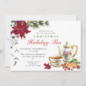 Festliches Poinsettia Weihnachtsfest Tea Party Einladung (Vorderseite)
