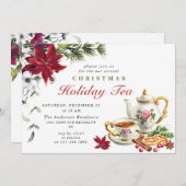 Festliches Poinsettia Weihnachtsfest Tea Party Einladung (Vorne/Hinten)