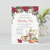 Festliches Poinsettia Weihnachtsfest Tea Party Einladung (Stehend Vorderseite)