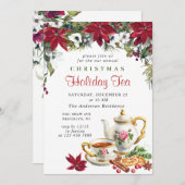 Festliches Poinsettia Weihnachtsfest Tea Party Einladung (Vorne/Hinten)