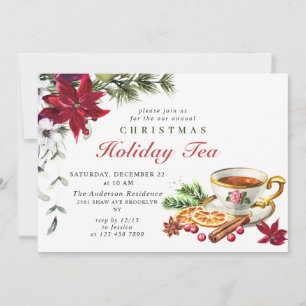 Festliches Poinsettia Weihnachtsfest Tea Party Einladung