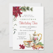 Festliches Poinsettia Weihnachtsfest Tea Party Einladung (Vorderseite)