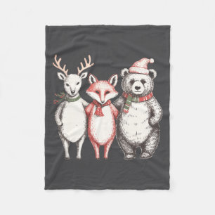 Festliches Reh, Fuchs, Bär Retro Cottagecore Vinta Fleecedecke
