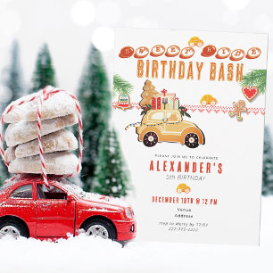 Festliches Rennwagen-Gingerbread-Weihnachtsgeburts Einladung