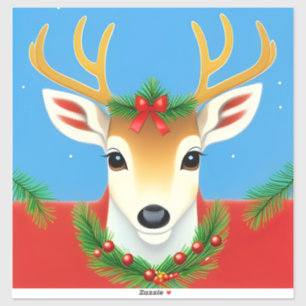 Festliches Rentier mit Weihnachtsgirlande Aufkleber