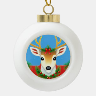 Festliches Rentier mit Weihnachtsgirlande Keramik Kugel-Ornament