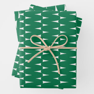Festliches Retro-Hellgrün-Gewellte Linien Weihnach Geschenkpapier Set