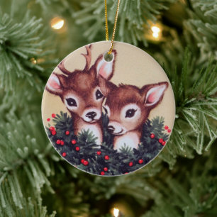 festliches retro vintage Weihnachten Rentier Feier Keramik Ornament