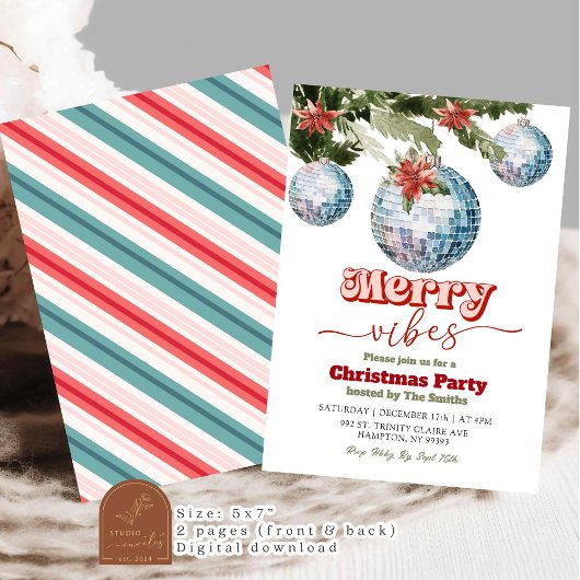 Festliches Retro-Weihnachtsdiskoball-Party Einladung