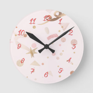 Festliches rosa und goldenes Muster Runde Wanduhr