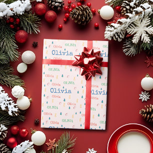 Festliches Rosa Weihnachten Wiederholender Name Pe Geschenkpapier