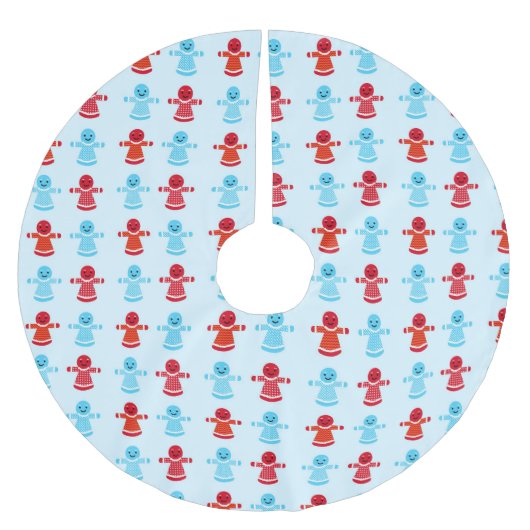 Festliches rot-blaues Lebkuchenmuster Polyester Weihnachtsbaumdecke (Vorderseite)