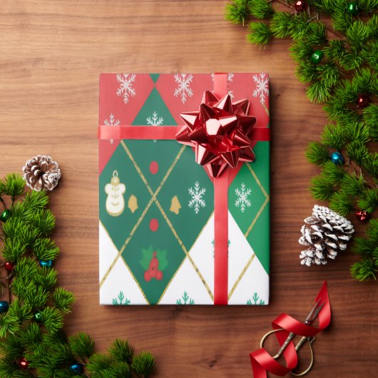 Festliches Rot & Grün Argyle Weihnachtsfreude Geschenkpapier (Feiertagsgeschenk)