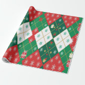 Festliches Rot & Grün Argyle Weihnachtsfreude Geschenkpapier (Ungerollt)