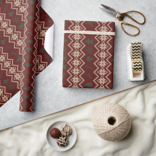 Festliches Rot, Grün & Creme-Gemütliches Weihnacht Geschenkpapier