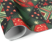 Festliches Rot-Grün-Geschenk-Quilt Geschenkpapier (Rolleneckpunkt)