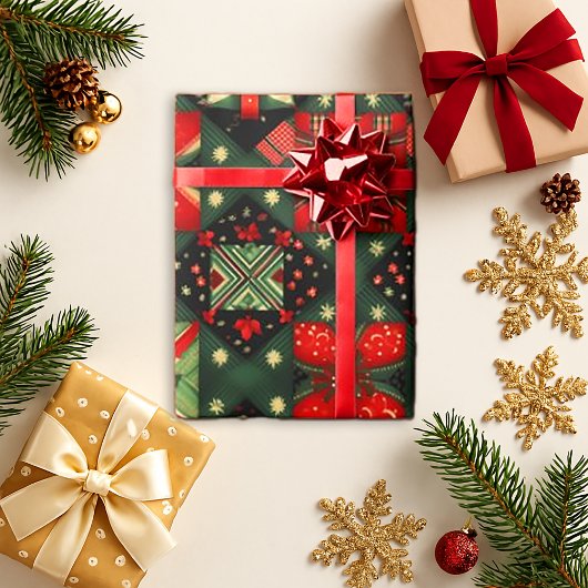 Festliches Rot-Grün-Geschenk-Quilt Geschenkpapier