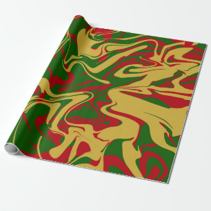 Festliches Rot Grün & Gold Marmor Geschenkpapier