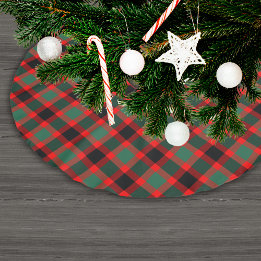 Festliches Rot Grün Weihnachts-Karomuster Polyester Weihnachtsbaumdecke