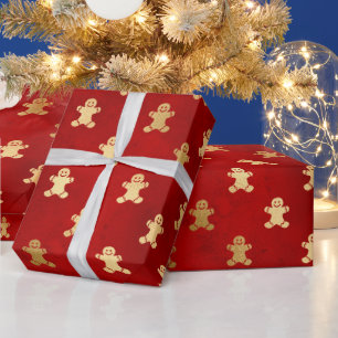 Festliches Rot und Gold Folie Winter Gebäckmann Geschenkpapier