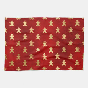 Festliches Rot und Gold Folie Winter Weihnachtsman Geschirrtuch