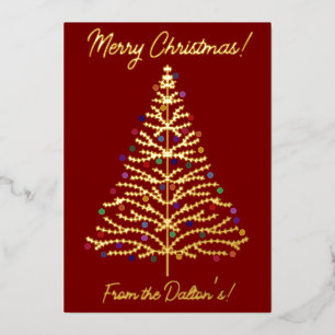 Festliches Rot und Gold modernes Weihnachtsbaum-Pe Folien Feiertagskarte