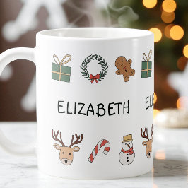 Festliches Rot und Grün Süße Personalisierte Weihn Kaffeetasse