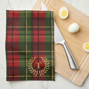 Festliches Rot und Grün-Tartan mit individuellem M Geschirrtuch