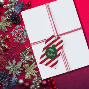 Festliches Rot-Weiß-Gestreiftes Frohe Weihnachten Geschenkanhänger