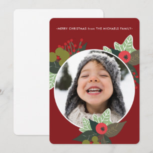 Festliches rotes botanisches Kreis-Foto Weihnachte Feiertagskarte