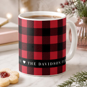 Festliches rotes Buffalo-Karo-Personal-Familienmon Kaffeetasse