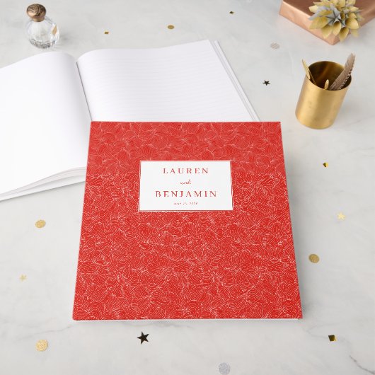 Festliches rotes Floral Gästebuch (Vorderseite offen)