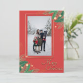 Festliches Rotes frostes Weihnachtsfest Foto Feiertagskarte (Stehend Vorderseite)
