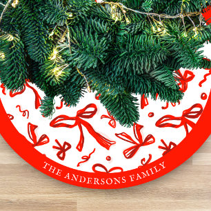 Festliches rotes handgezeichnetes Muster aus Bögen Fleece Weihnachtsbaumdecke