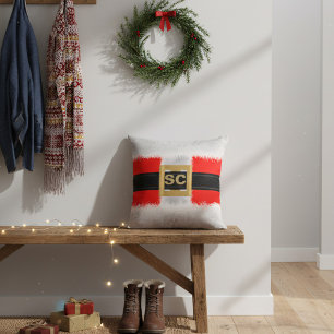 Festliches rotes Santa-Kostüm Monogramm Weihnachtk Kissen