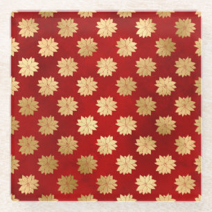Festliches rotes und goldenes Folien-Winter-Weihna Glasuntersetzer
