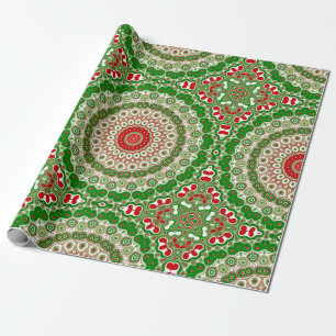 Festliches rotes und grünes Mandala mit festlicher Geschenkpapier