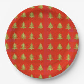 Festliches Rotgold-Weihnachtsbaum-Muster Pappteller (Vorderseite)