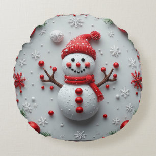 Festliches Schneemann-Design mit Weihnachtsdekorat Rundes Kissen