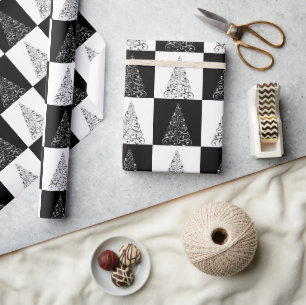 Festliches Schwarz-Weiß-Weihnachtsbaum-Geschenk Geschenkpapier