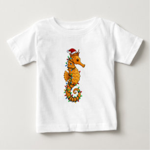 Festliches Seepferdchen mit einem Weihnachtsmannhu Baby T-shirt