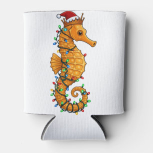 Festliches Seepferdchen mit einem Weihnachtsmannhu Dosenkühler