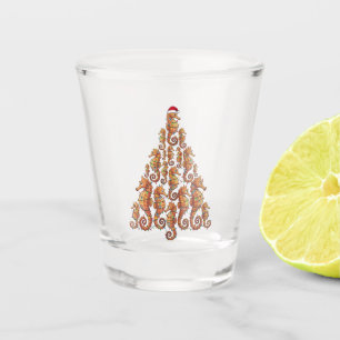Festliches Seepferdchen mit einem Weihnachtsmannhu Schnapsglas