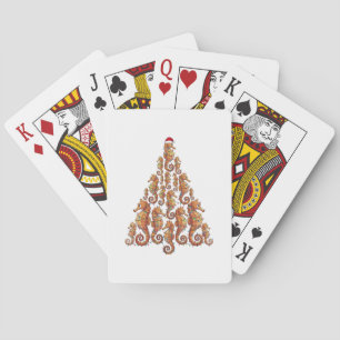 Festliches Seepferdchen mit einem Weihnachtsmannhu Spielkarten
